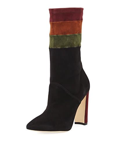 MANOLO BLAHNIK Statlow Striped Stretch-Suede Bootie 37 Black