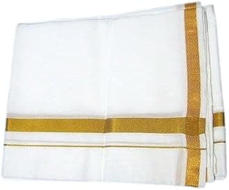 Pavan Ecommerce Handloom Men's Cotton Single Lungi With Gold Zari Border (White Color) (1.30 x 2.00 Meter) Pack of 1 White Gold Border Lungi 1