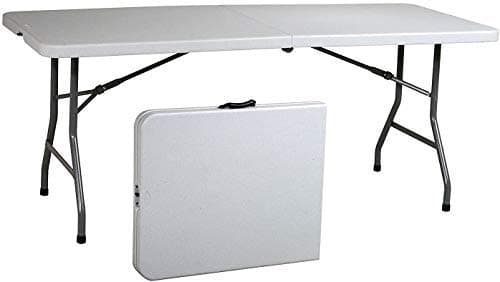 8 Foot Plastic Folding Table - Folds in Half with Carrying Handle - Rectangular - Lightweight and Portable - White Resin with Sturdy Steel Frame - 30"x 96" - by Ontario Furniture