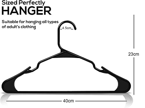 36 Pieces Clothe Hangers for Wardrobe - Space Saving Cupboard Storage Organizer - Plastic Hanger Set for Saree, Shirt, Dress (Black)