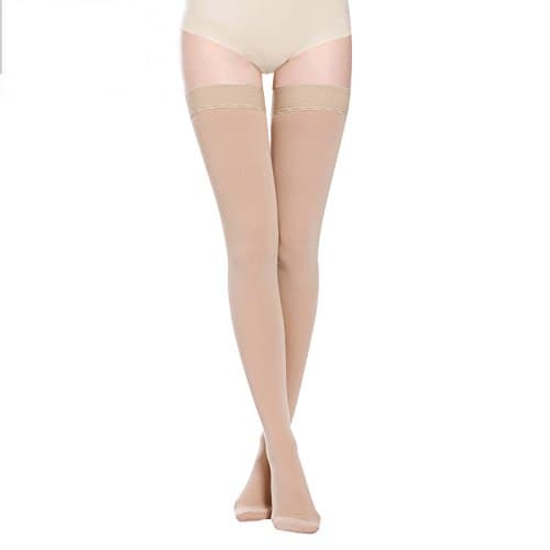 PPXGOGOThigh High Compression Socks, Firm Support 20-30 mmHg Gradient Compression Stockings with Silicone Band. Treatment for Running, Edema, Varicose Veins, Pregnancy, Nursing.(Nude-close,M)