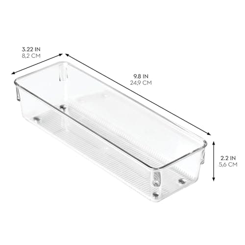 iDesign Linus Organiser Tray, Small Plastic Drawer Insert, Works Well as Accessories Organiser, Clear, 8.1 x 25 x 5.1 cm