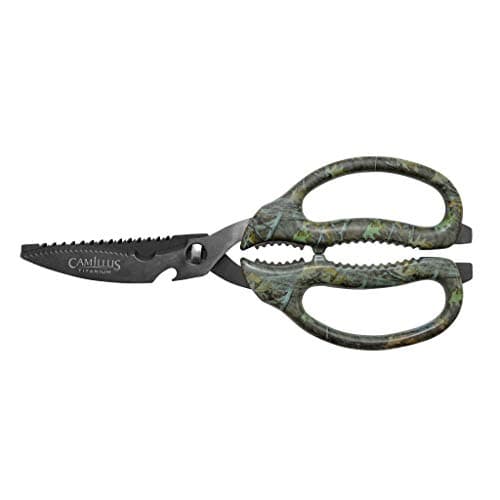 Camillus MultiFunction Game Shear, with Sheath, 4" / 10.2 cm Titanium Bonded 420 Steel Blades, ABS Handle, Silver/Camouflage, 9" / 22.9 cm
