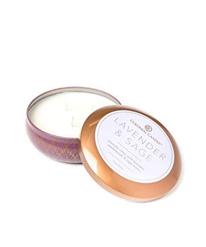 Colonial Candle Scented Candle in Multi Wick Custom Designed Tin Natural Relaxation Freshener – Essential Clean Fresh Scent – 3 Wicks (12 oz.) … (Lavender & Sage)
