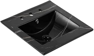 JONATHAN Y SNK1000D Ancillary 3-Hole 20 in. W x 18.25 in. D Classic Contemporary Rectangular Ceramic Single Sink Basin Vanity Top, Black Marble Effect