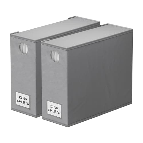 SpaceAid Foldable Sheet Organizer and Storage for Linen Closet, Bed Sheet Set Folder Keeper with Window XL (Queen & King Size) Organizing Bedding Container (Gray, 2 Pack)
