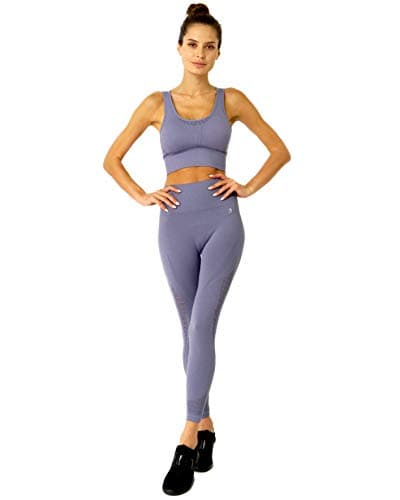 Women's 2 Piece Mesh Seamless Compression Workout Set High Waist Legging + Sports Bra