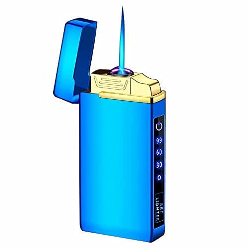 Windproof Dual Arc Electric Lighter, Jet Flame Torch Butane Lighter with LED Flashlight 3 in 1 USB Rechargeable with Battery Indicator, Good for Cigarette Cigar Candle