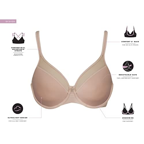 Bali womens One Smooth U Ultra Light Bra, Underwire T-Shirt Bra, Convertible Straps, DF3439