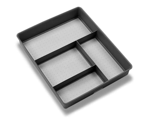 madesmart Classic 4-Compartment Drawer Organizer Gadget Tray, Plastic Multipurpose Storage Bin for Drawers, Granite