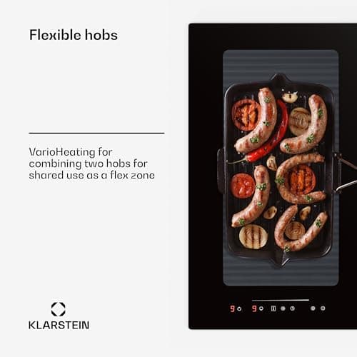 Klarstein 2-in-1 Electric Induction Hob & Kitchen Extractor Fan for Kitchen Islands, Steel Fan 391m³/h Airflow, Touch Control Induction Cooker Hoods, Flex Zone Ceramic Hob, Energy Class A+ Cooker Hood