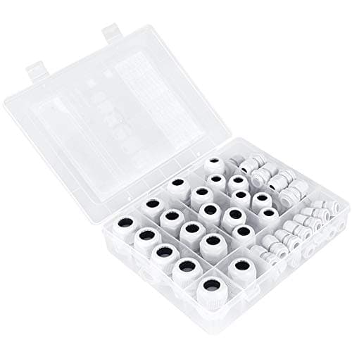 MAKERELE Cable Gland Kit 45PCS Nylon Waterproof Adjustable 3-15mm Cable Glands Joints,White,PG7,PG9,PG11,PG13.5,PG16,PG19