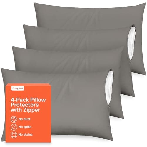 Niagara Sleep Solution 4 Pack Pillow Protectors Dark Grey Zippered Standard 20x26 Inches Brushed Extreme Soft Cooling Microfiber Wrinkle Stain, Fade Resistant (4 Pack Standard Dark Grey)