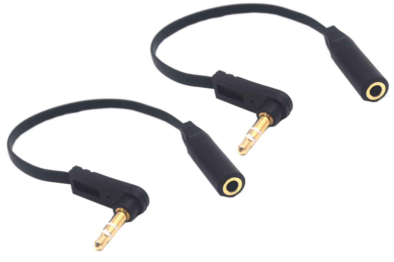 15cm 1/8" 3.5mm TRS Jack Extension Audio Flat Cable, 2 Pack, 90 Degree Angle 3.5mm 3 Pole Stereo Plug Male to Female Extender Headphone Headset AUX Cord