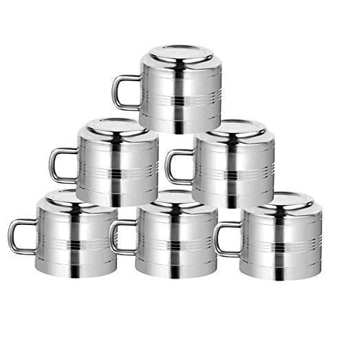 Kitchen Delli Stainless Steel Tea/Coffee Cup - 6 Pieces, Silver, 150 ml
