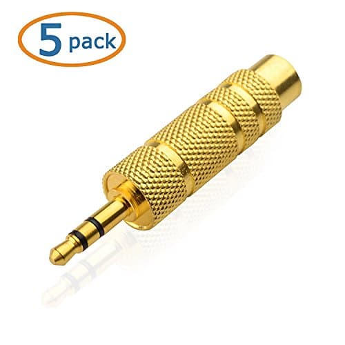 ATC® 5 Pack Gold Plated 3.5mm 1/8 inch Male to 6.3mm 1/4 inch Female Stereo Jack Cable Connector Adapter