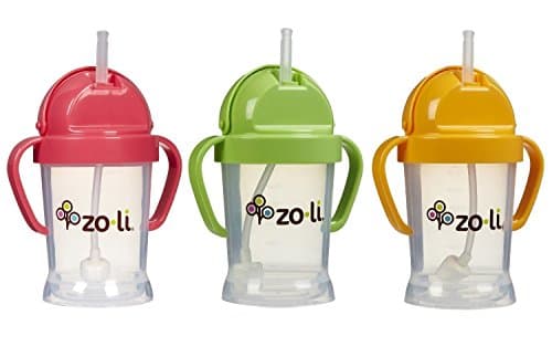 Zoli Baby BOT Straw Sippy Cup 6 oz - 3 Pack, Pink/Green/Orange