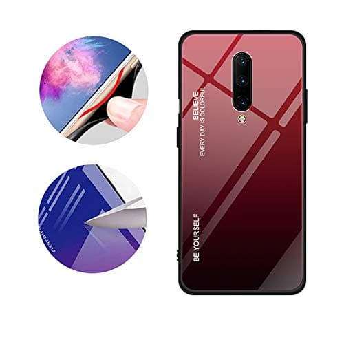 TQHH OnePlus 7 Pro Case,Gradient Tempered Glass Phone case,for OnePlus 7 Pro -Gradient Red