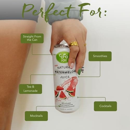 CoCo Joy 100% Natural Watermelon Juice, (12-Pack) Fresh Low-Calorie Watermelon Drink with Electrolytes, Vitamins C and A, and Potassium