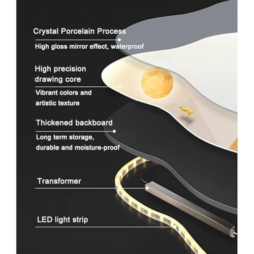 3D Wall Sculptures Art Decor with Led Light, Oriental Decor Traditional Chinese Wall Hanging Painting, Large Metal Wall Art Sculpture, for Bedroom Living Room Entrance(Multi-colored-B,50x100cm)