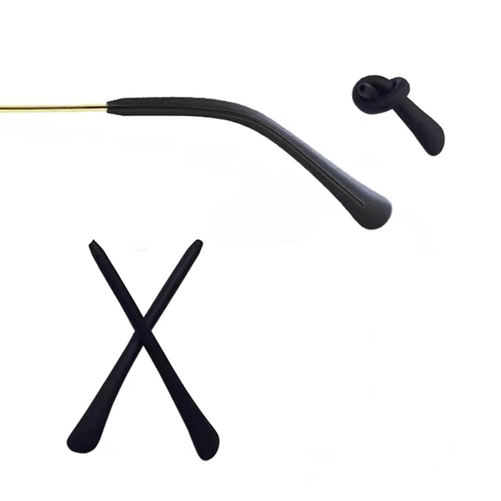 BEHLINE Eyeglass Soft Silicone Temple Tips,1 Pair Anti-Slip Sunglass Ear Socks End Tips,Sport Glasses Ear Hooks, Comfort Replacement EyeglassTemple Tips Retainer for Thin Metal Eyeglass Legs (Black)