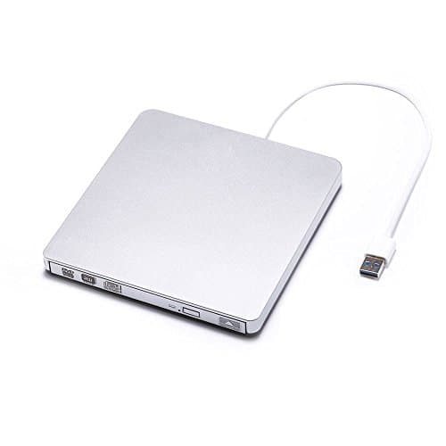 MthsTec Ultra Slim USB 3.0 External DVD RW/CD RW Burner/Writer/Rewriter Recordable Drive with Built-in USB Cable for Apple Mac and Other Laptops, Windows 10 Compatible-Silve
