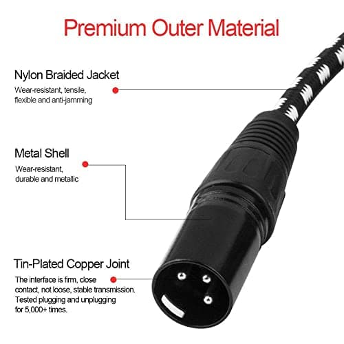 XLR Cables 25ft 2 Pack, Durable Nylon Braided XLR Microphone Cable, Mic Cable, Shielded and Fully Balanced OFC Male to Female Cord for Recording Mixer Amplifie Speaker Black White