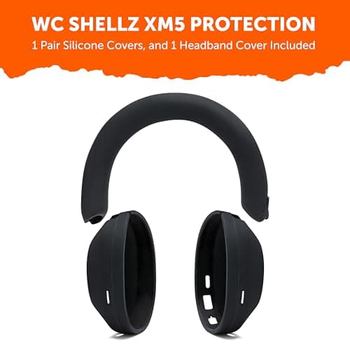 WC ShellZ XM5 - Protective Headphone Exterior Shell & Headband Covers for Sony WH1000XM5 Made by Wicked Cushions | Made with Premium Silicone | Black