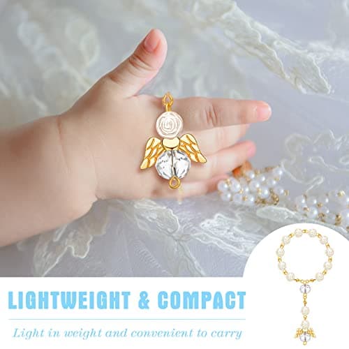 100 Pieces Baptism Rosary Sets Includes 25 Mini Baptism Rosary with Angel, 25 Favor Boxes, 25 Organza Bags and 25 Thank Kraft Tags for Wedding Baby Shower Decor(Gold)