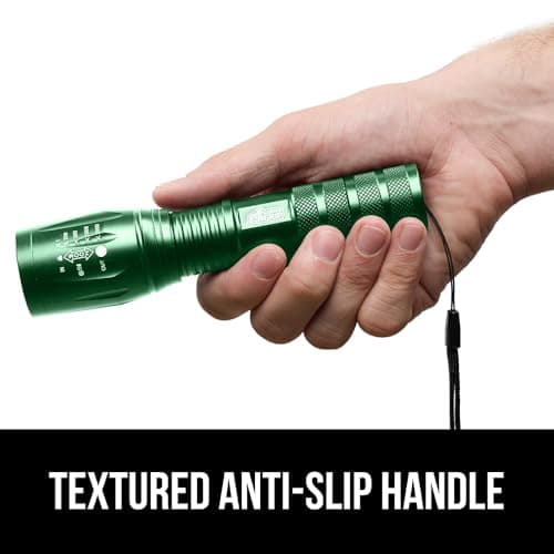 Gorilla Grip Powerful LED 750 FT Water Resistant 5 Adjustable Mode Tactical Flashlight, High Lumens Ultra Bright Zoom Flashlights, Stocking Stuffer Gift, Small Camping Car Mini Flash Light, Green