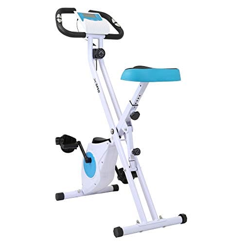 Xspec Indoor Foldable Stationary Compact Upright Cardio Workout Exercise Cycling Bike w/Heart Rate 16-Level Magnetic Resistance LCD Monitor w/Phone Tablet Book Holder