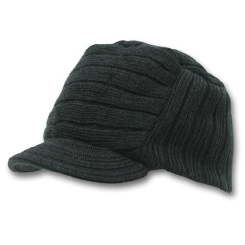 FLAT Top Jeep Pieces Knitted Hat with Peak Black