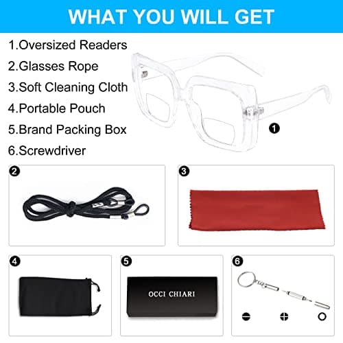 OCCI CHIARI Bifocal Reading Glasses Women Oversized Blue Light Blocking Readers 1.0 1.25 1.5 1.75 2.0 2.25 2.5 2.75 3.0 3.5