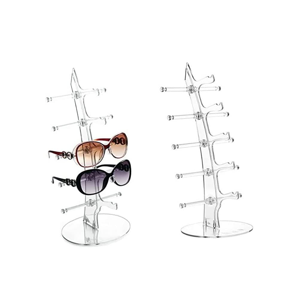 Anetiry 2 Pack Sunglasses Rack Eyeglasses Display Stand Holder Storage Organizer for 5 Glasses Acrylic Jewelry Eyewear Display for Selling Clear