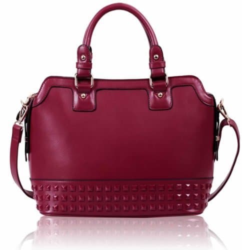 KCMODE Womens Burgundy Red Double Handles Studs Professionals Office Leather Look Handbag