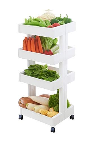Dealcrox 4-Tier Plastic Kitchen Rack Floor Multilayer Plastic Mobile Belt Wheel Toilet Seasoning Vegetable Storage Shelf