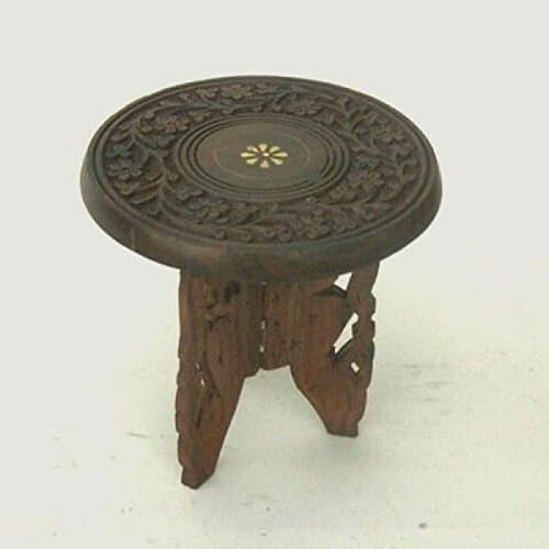 Highly Portable Handcarved Hardwood Mini Table - 6" Diameter