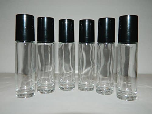 New 6 Pack 10ml Clear Glass Roll-on Refillable Bottles with Black Cap Perfect for Aromatherapy Perfumes Essential Oils Lip Gloss and More