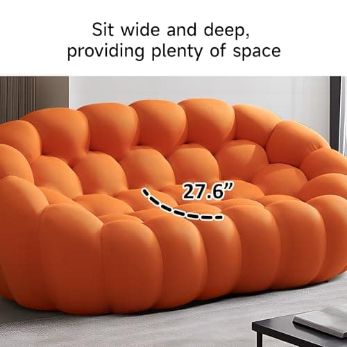 Modern Loveseat Sofa, 74.'' Bubble Couch Lazy Floor Sofa, 2 Seater Comfy Love Seat Floor Sofa with 3D Textile Material, Luxury Mesh Fabrir Sofas for Living Room, Apartment, Orange