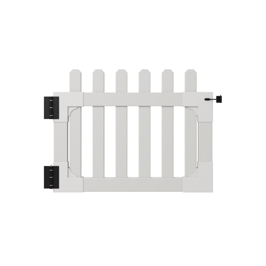 33.5in H x 42in W (1 Gate) No Dig WamBam Newport Gate Kit, White Vinyl Picket Fence Gate Kit for Newport Fence Panels, Gate for Backyard, Patio, Outdoor, or Garden Fence, ZP19004