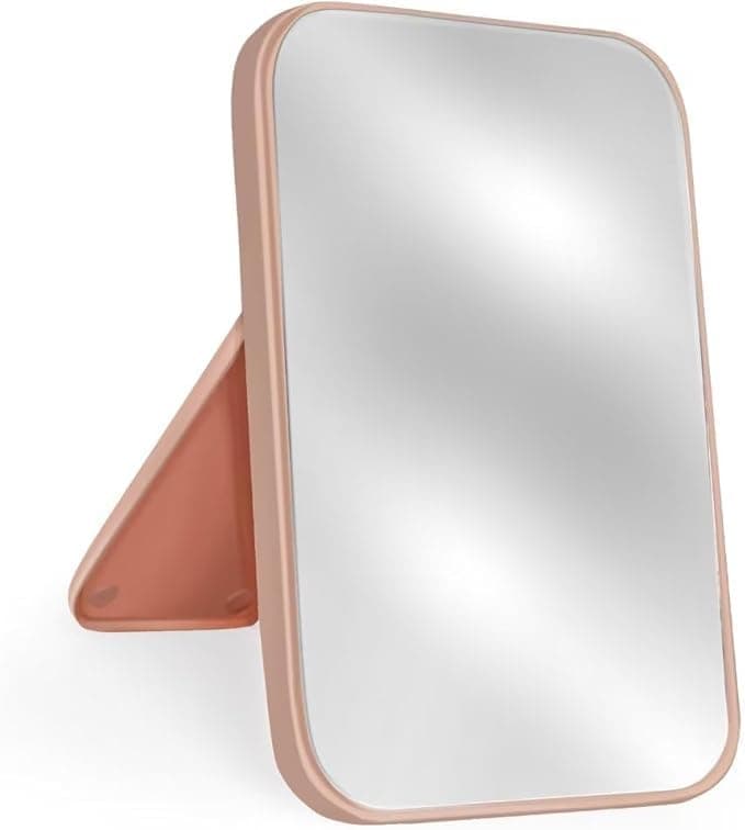 Desktop Makeup Mirror, Portable Mirror 8-Inch,Table Desk Dual-Purpose Square Mirror Pink