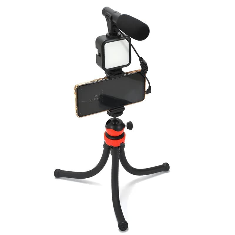 Phone Vlogging Kit Camera Flexible Tripod, Cell Phone Gorilla Tripod Lightweight Bendable Tripod with Heavy Duty Smartphone Stand, Compatible for Action Camera etc.