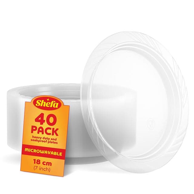 Shefa 40 Clear Plates, Reusable & Washable, Heavy Duty Dinnerware, Microwave-Safe Crockery - Ideal for Birthday, Parties, Camping, Catering (7 inch Plates, Clear)…
