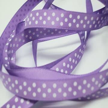 5M x 10mm Single face satin micro polka dot ribbon - white on lavender