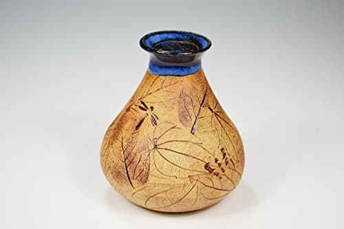 Leaf Vase Handmade Stoneware Clay Pottery w/Dragonfly Impression