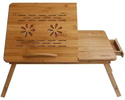 100% Bamboo Adjustable Laptop Desk/Table with Cooling Fan/Drawer - Large