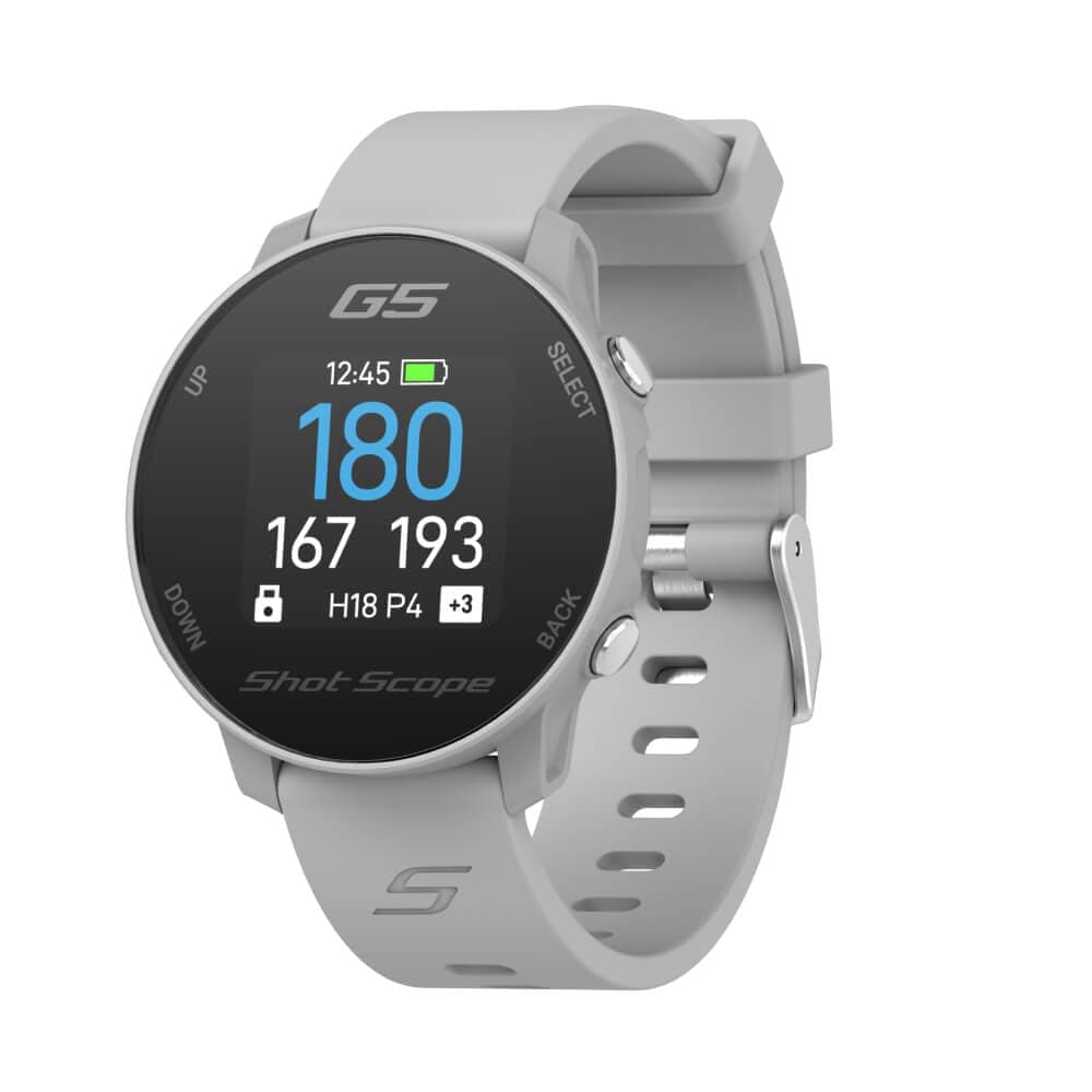 Shot Scope Technologies G5 GPS Golf Watch | F/B/M Dynamic Yardages to Green | Distances to Doglegs/Layup Points | Includes 2 Watch Straps (Gray)
