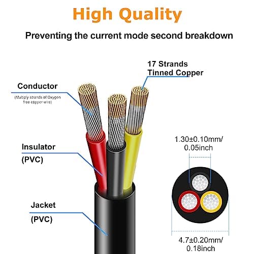 22awg 3 * 0.3mm² Electrical Wire, 100FT Black PVC Case Stranded Low Voltage LED Cable, 22AWG 3core Tinned Copper Hookup Wire, Flexible Extension Power Cord for LED Strips Lamp Lighting