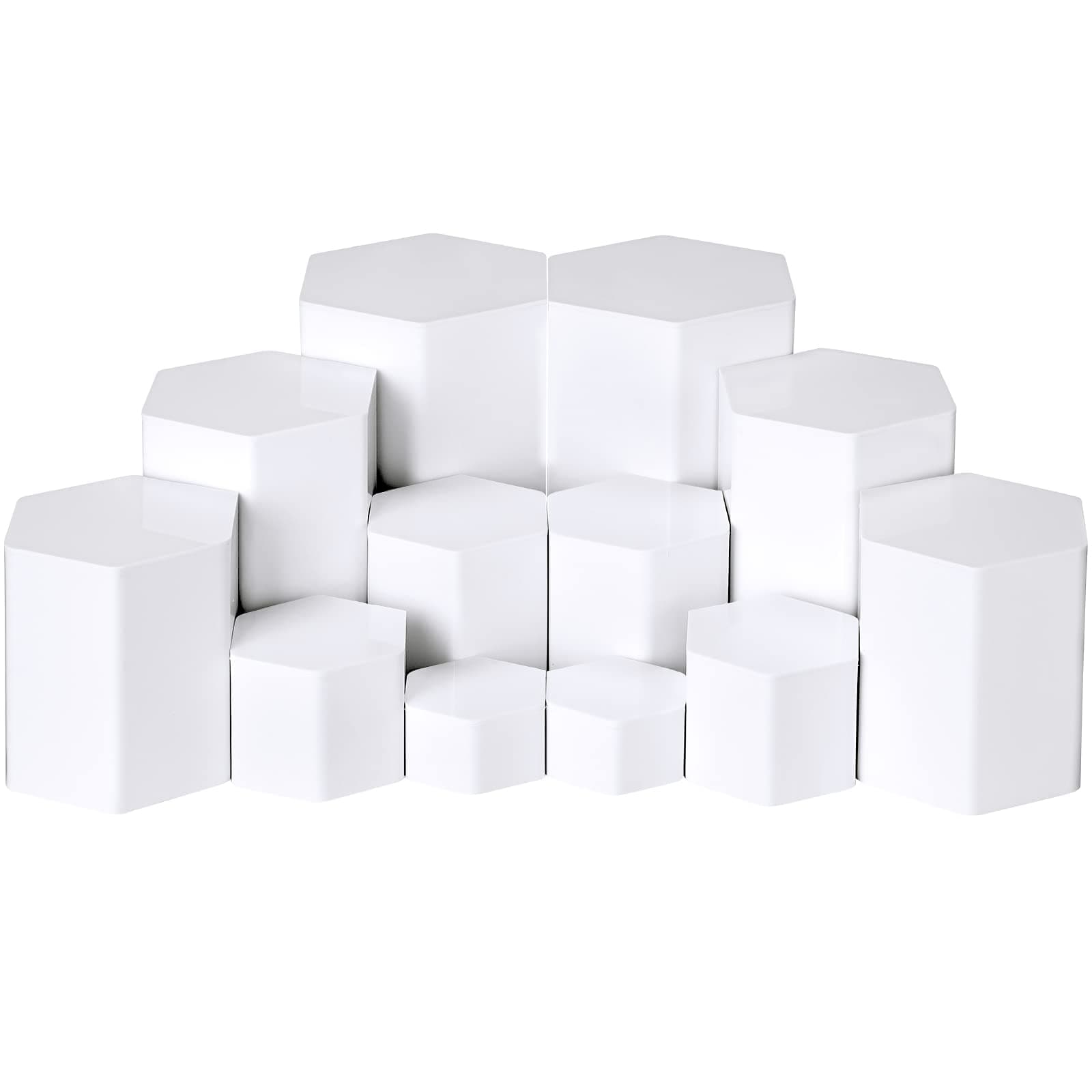 Jetec Hexagonal Jewelry Display Risers - 6 Sizes, 12 Pieces (White, Acrylic) - Jewelry Display Stand