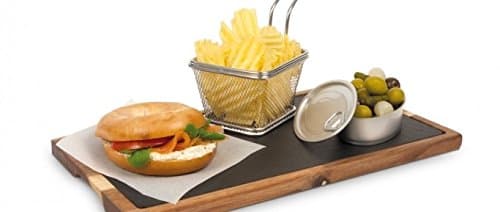 Serving Plate with Slate, Wood, Multi-Colour, 32.5 x 26 x 30 cm